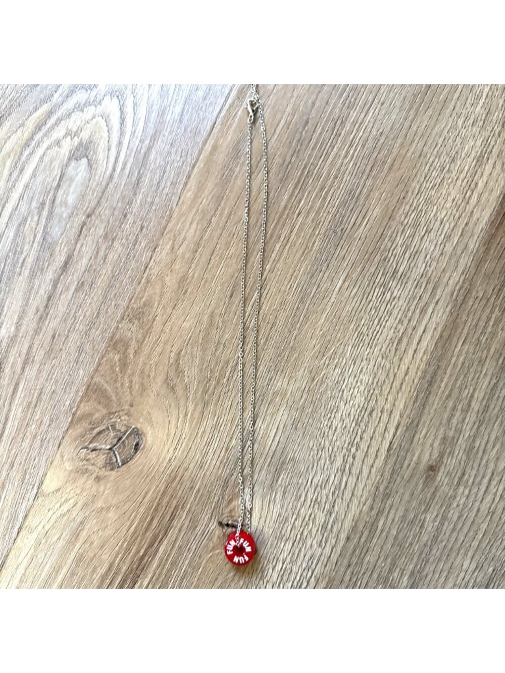 Red Pendant Fun Necklace On Silver Chain
